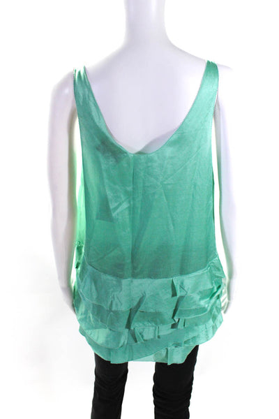 3.1 Phillip Lim Womens Cotton Silk Scoop Neck Ruffle Tank Green Size 4