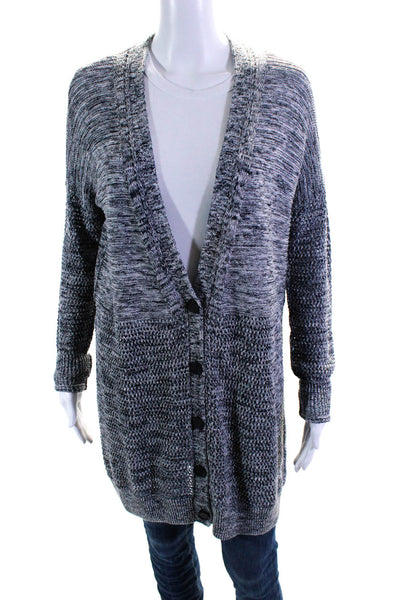 Vince Womens Long Sleeved Buttoned V Neck Cardigan Sweater Gray White Size S