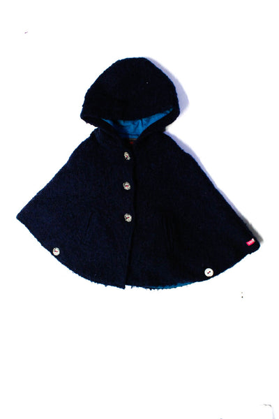 Catimini Girls Buttoned-Up Textured Hooded Poncho Jacket Blue Size 5