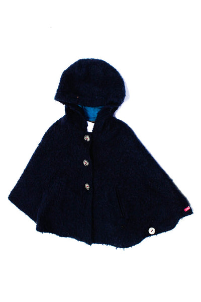 Catimini Girls Textured Buttoned-Up Hooded Draped Poncho Jacket Navy Size 6