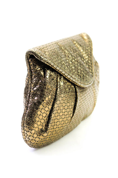 Lauren Merkin Women's Leather Perforated Magnet Envelope Clutch Gold Size S