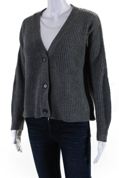 N Peal Womens Button Front Beaded Trim Cashmere Cardigan Sweater Gray Size XS