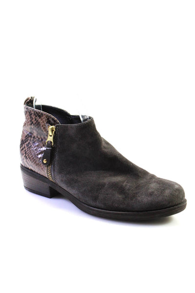Eric Michael Womens Suede Snakeskin Print Ankle Boots Gray Brown Size 38 8