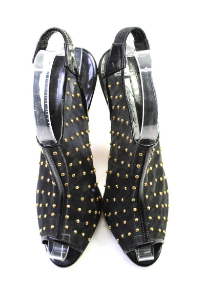 Brian Atwood Womens Studded Peep Toe Slingbacks Pumps Black Size 38.5 8.5
