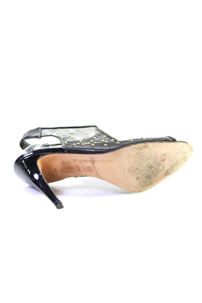 Brian Atwood Womens Studded Peep Toe Slingbacks Pumps Black Size 38.5 8.5