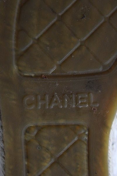 Chanel Womens Tweed Cap Toe Slide On Espadrille Flats White Black Size 35 5