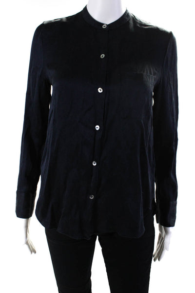 Vince Womens Solid Black Silk Collar Long Sleeve Button Down Blouse Top Size 2