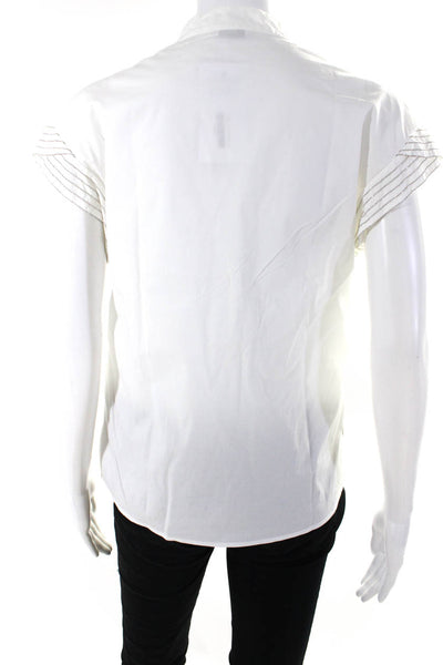 Peserico Womens Beaded Dolman Sleeve Cuban Collar Shirt Blouse White Size IT 38