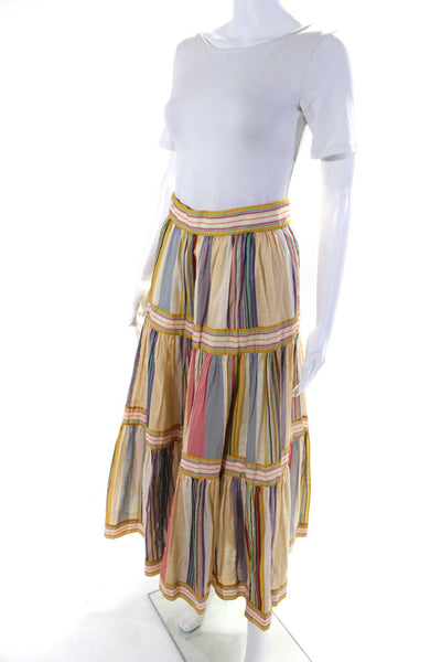 Zimmermann Womens Tiered Stripe Midi A Line Skirt Ivory Multicolor Size 1