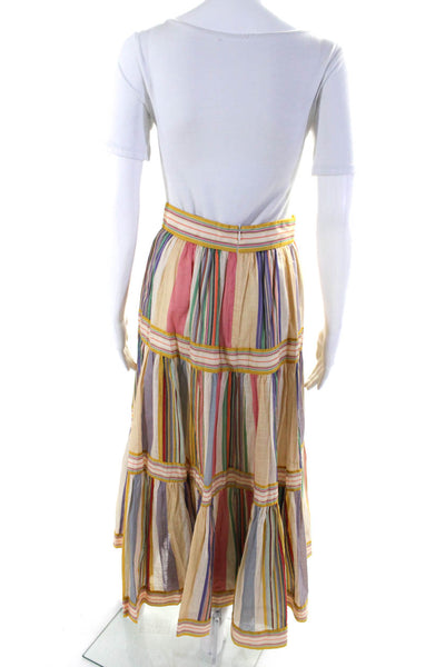 Zimmermann Womens Tiered Stripe Midi A Line Skirt Ivory Multicolor Size 1