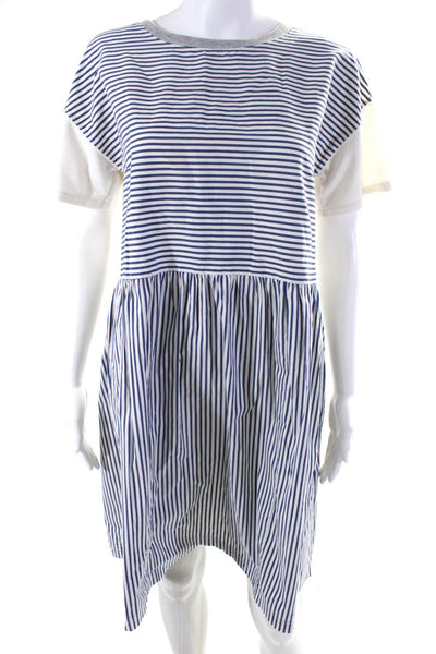 Anthropologie Womens Short Sleeve Scoop Neck Striped Dress Blue White Size Small