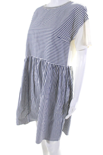 Anthropologie Womens Short Sleeve Scoop Neck Striped Dress Blue White Size Small