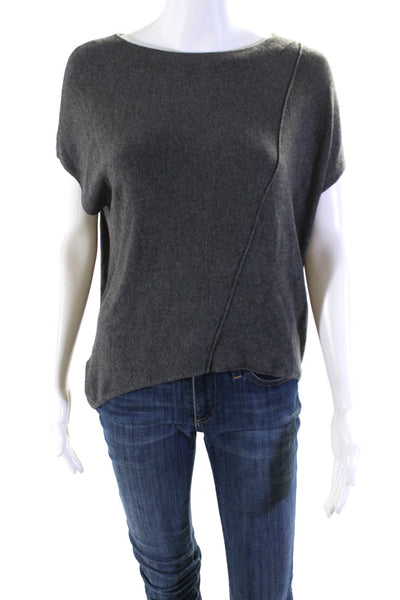 Eileen Fisher Womens Darted Round Neck Cap Sleeve Pullover Sweater Gray Size S