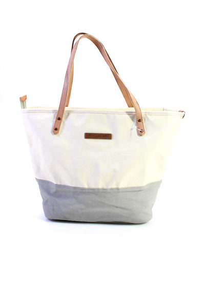 Petunia Pickle Bottom Womens Double Handle Large Canvas Tote Handbag Gray White