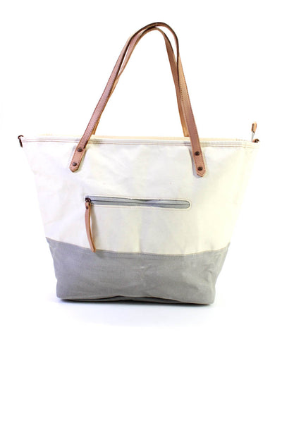 Petunia Pickle Bottom Womens Double Handle Large Canvas Tote Handbag Gray White