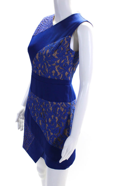 BCBGMAXAZRIA Womens Back Zip Lace Trim Dalia Sheath Dress Royal Blue Size2