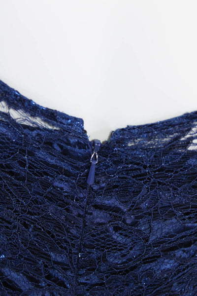 Theia Womens Back Zip Sleeveless Metallic Lace Overlay Dress Blue Size 4