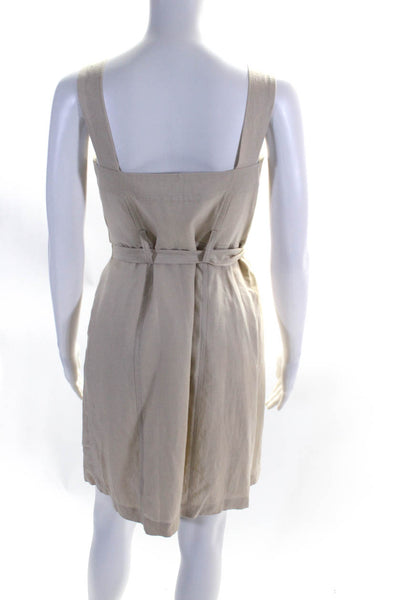 Milly Womens Side Zip Sleeveless Square Neck Belted Sheath Dress Beige Size 8