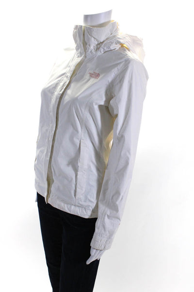The North Face Womens Front Zip Hooded Logo Light Jacket White Size Extra Small
