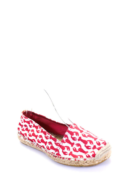 Tory Burch Women's Lobster Print Slip On Espadrille Flats Red/White Size 6