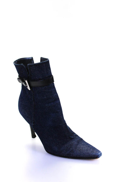 Stuart Weitzman Women's Denim Pointed Leather Trim Ankle Booties Blue Size 5.5