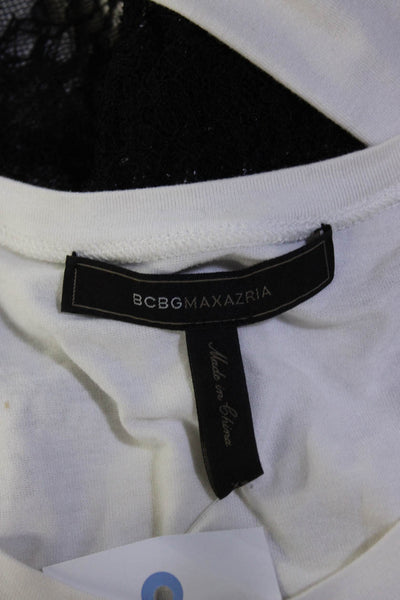 BCBGMAXAZRIA Women's Lace Combo Long Sleeve Blouse White/Black Size XS