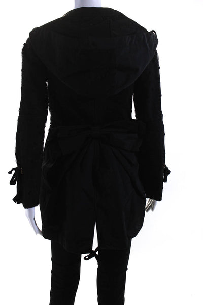 RED Valentino Women's Mesh Combo Full Zip Hooded Mid-Length Jacket Black Size 38