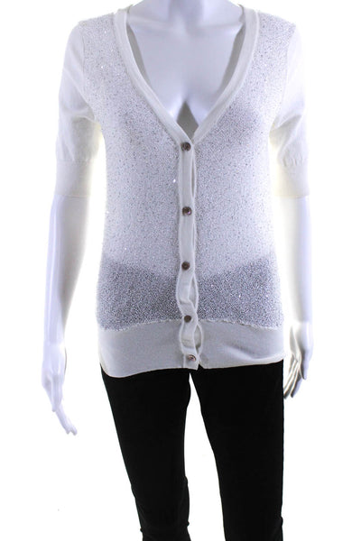 Minnie Rose Women's Short Sleeve Sequin Embellished Knit Blouse White Size XS
