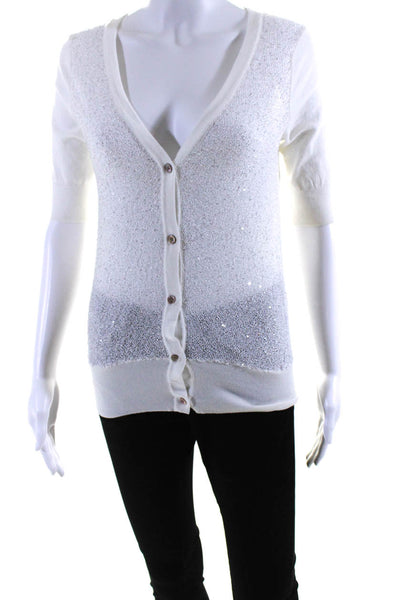 Minnie Rose Women's Short Sleeve Sequin Embellished Knit Blouse White Size XS