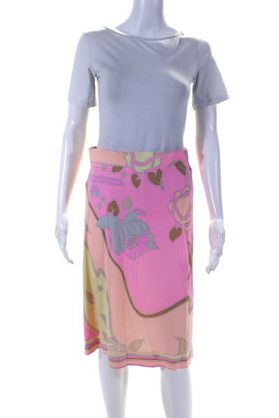 Leonard Womens Silk Floral Print A Line Skirt Pink Multi Colored Size EUR 36