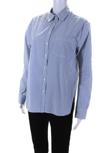 Unsubscribed Womens Long Sleeve Stripe Button Up Shirt Blouse Blue White XXS
