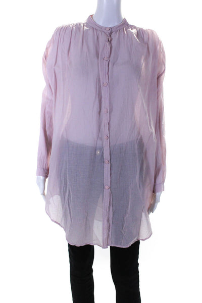 Skin Womens Long Sleeve High Neck Voile Button Up Shirt Blouse Pink Size 0