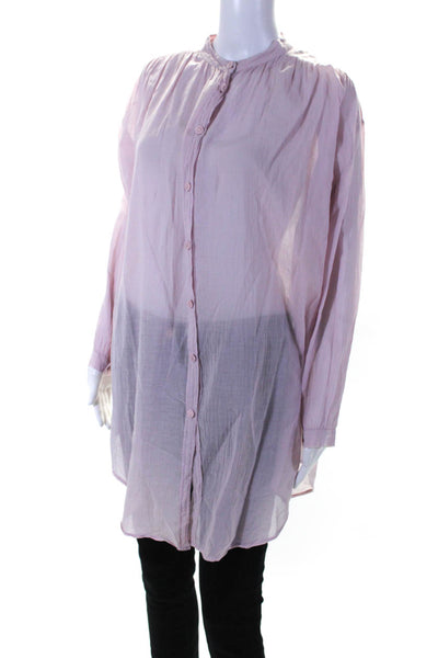 Skin Womens Long Sleeve High Neck Voile Button Up Shirt Blouse Pink Size 0