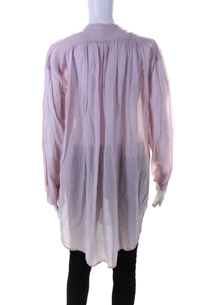 Skin Womens Long Sleeve High Neck Voile Button Up Shirt Blouse Pink Size 0