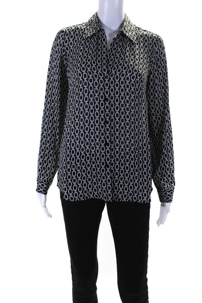 L'Agence Womens Chain Print Long Sleeve Button Up Top Blouse Black Silk Size XS