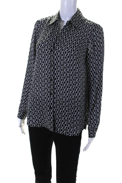 L'Agence Womens Chain Print Long Sleeve Button Up Top Blouse Black Silk Size XS