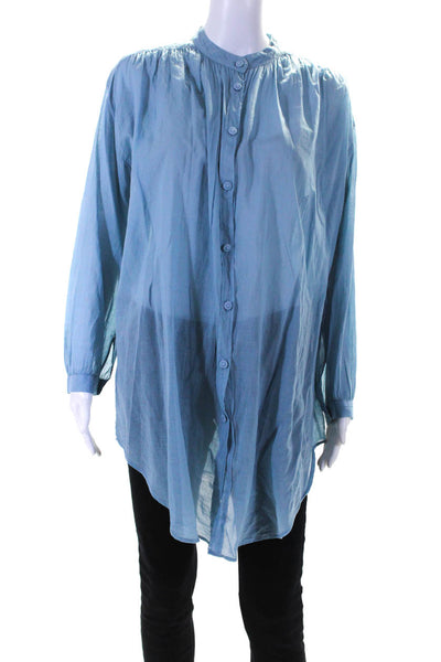 Skin Womens Long Sleeve High Neck Voile Button Up Shirt Blouse Blue Size 0