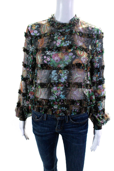Intermix Womens Silk Chiffon Paisley Print Keyhole Back Blouse Multicolor Size P