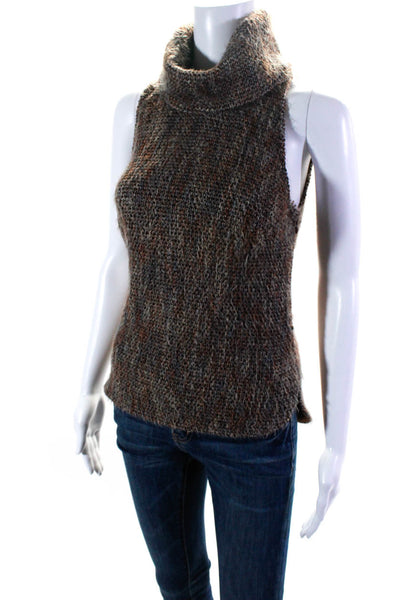 Intermix Womens Textured Curved Hem Turtleneck Sleeveless Sweater Brown Size S