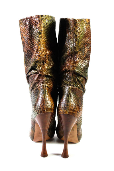 Alexander McQueen Womens Python Print Ruched Mid-Calf Boots Multicolor Size 8.5