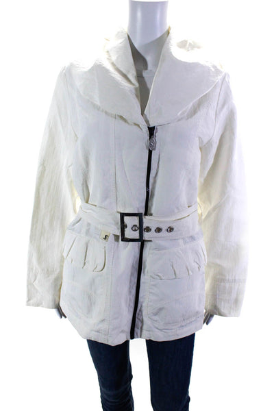 Steilmann Womens Collared Zippered Belted Waist Long Sleeved Jacket White Size L