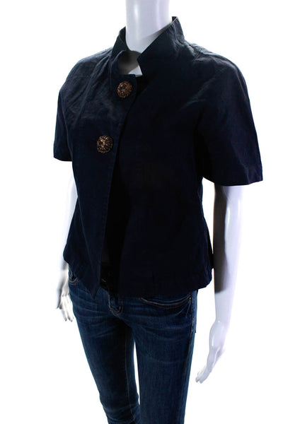 Hache Womens Two Buttoned Short Sleeved Collared Blouse Top Navy Blue Size 40
