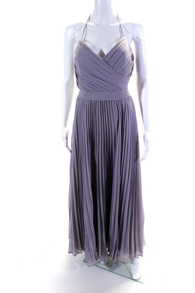 Camille La Vie Womens Spaghetti Strap Tied Open Back Pleated Gown Purple Size 6P