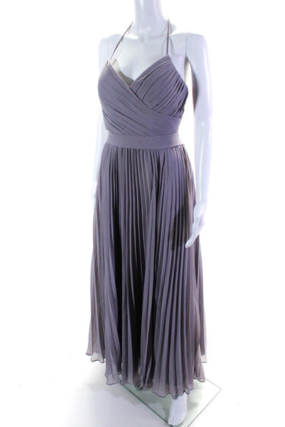 Camille La Vie Womens Spaghetti Strap Tied Open Back Pleated Gown Purple Size 6P