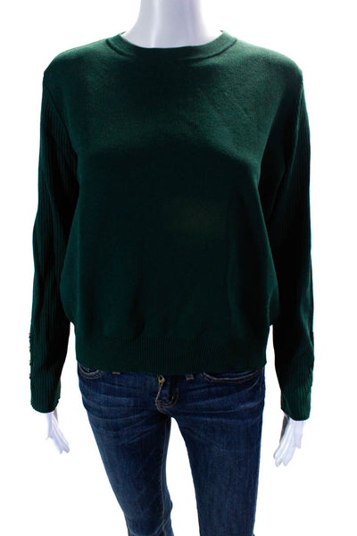 Aleeza Paris Womens Tight-Knit Long Sleeve Crewneck Shirt Forrest Green Size L