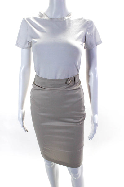 Gucci Womens Ruched Sides Knee Length Pencil Skirt Beige Wool Size EUR 38