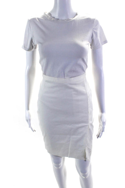 Escada Womens Tweed Pearl Trim Pencil Skirt White Black Wool Size EUR 32