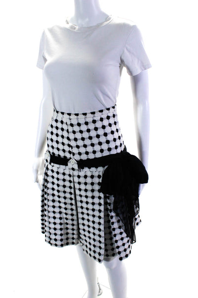Douglas Hannant Womens Inverted Pleated A Line Skirt White Black Cotton Size 2