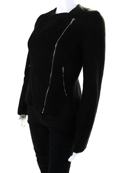 Zara Trafaluc Womens Faux Suede Zippered Lined Motorcycle Jacket Black Size XS