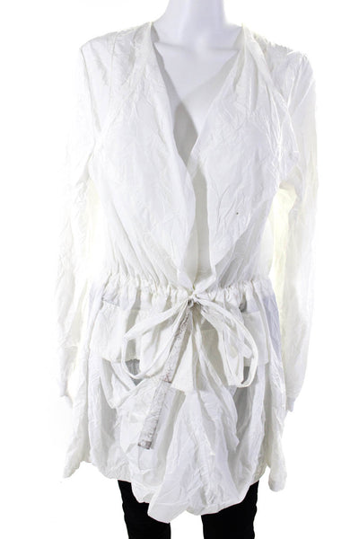 Alembika Womens Long Sleeves Cinch Waist Pockets Windbreaker Jacket White Size S